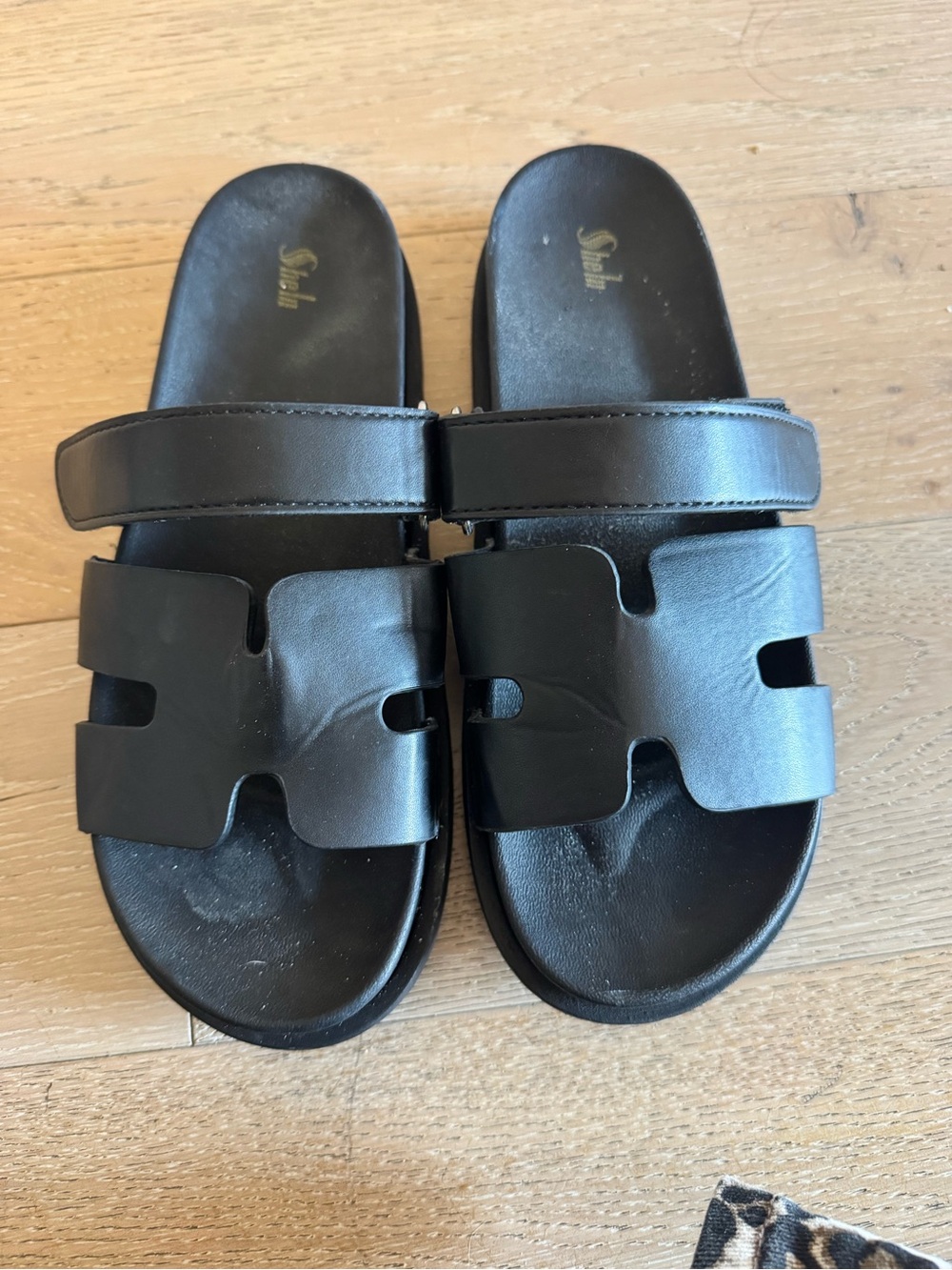 Black Slide Sandals with Cutout Strap